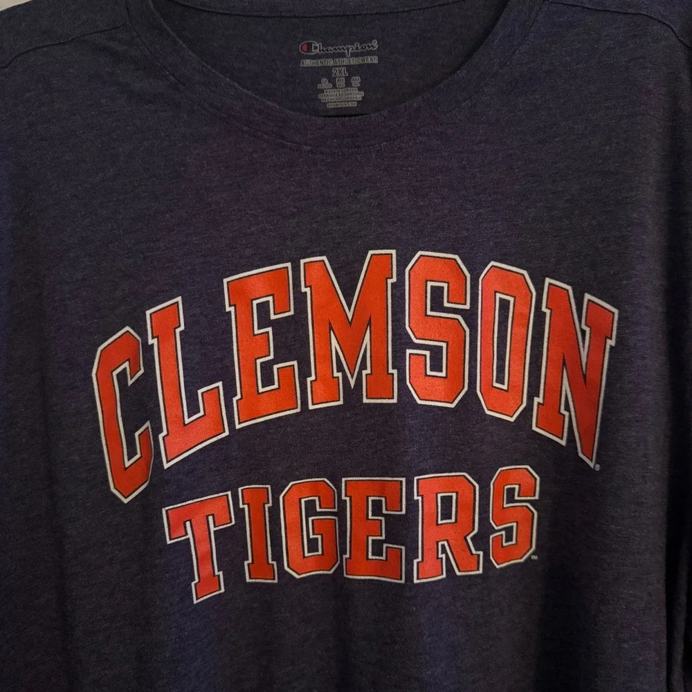 Champion Clemson Tigers T-Shirt Mens 2XL Navy Purple Heathered Short Sleeve Tee - Picture 2 of 8